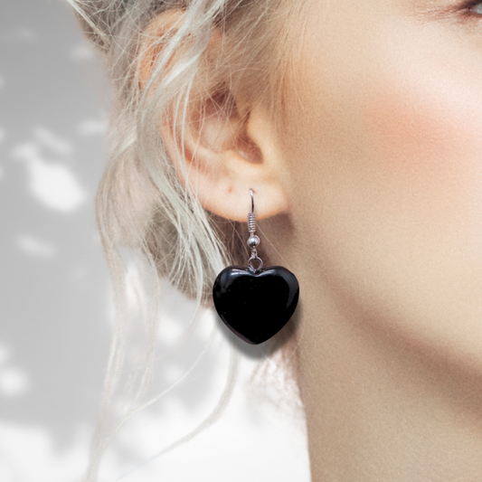 Boucles d'oreilles cœur en Obsidienne noire (BOC)