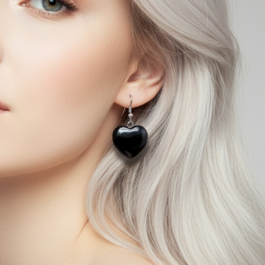 Boucles d'oreilles cœur en Obsidienne noire (BOC)