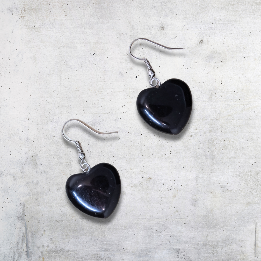 Boucles d'oreilles cœur en Obsidienne noire (BOC) - ENAE Minéraux