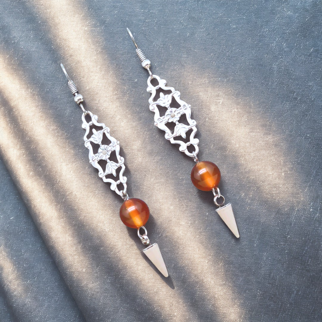 Boucles d'oreilles en Cornaline et acier inoxydable (BOHM199)