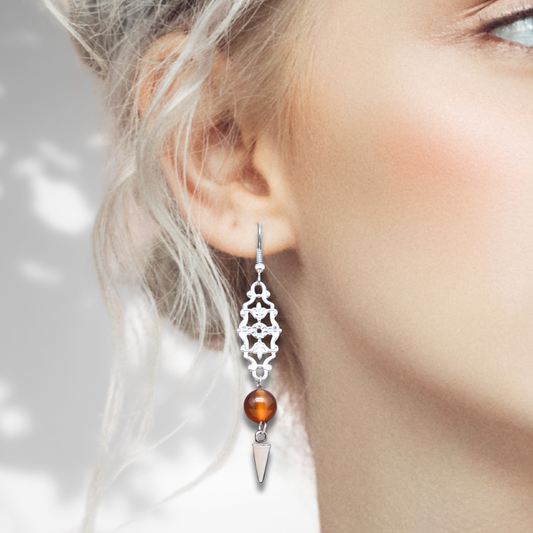 Boucles d'oreilles en Cornaline et acier inoxydable (BOHM199)