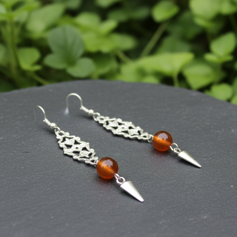 Boucles d'oreilles en Cornaline et acier inoxydable (BOHM199) - ENAE Minéraux