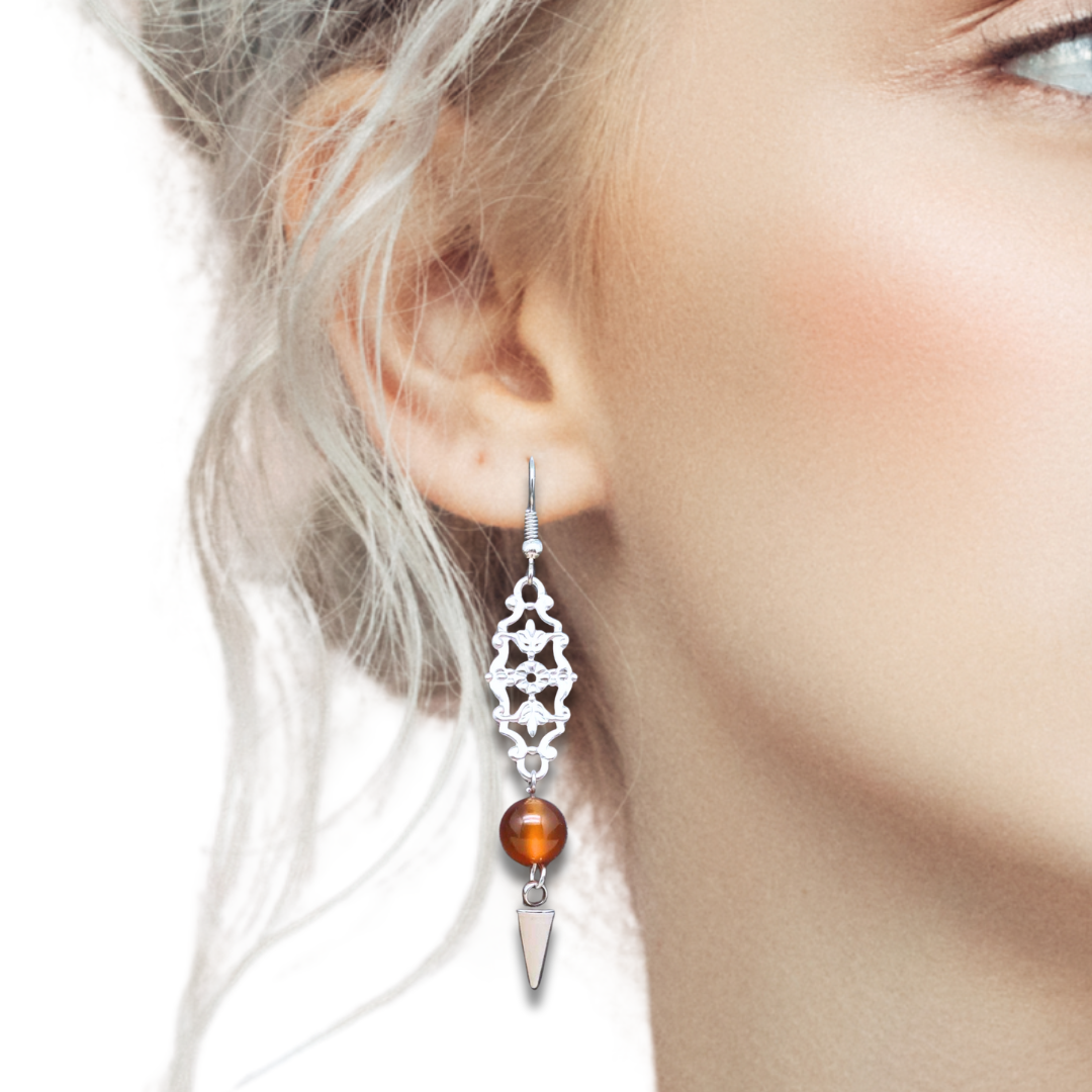 Boucles d'oreilles en Cornaline et acier inoxydable (BOHM199) - ENAE Minéraux