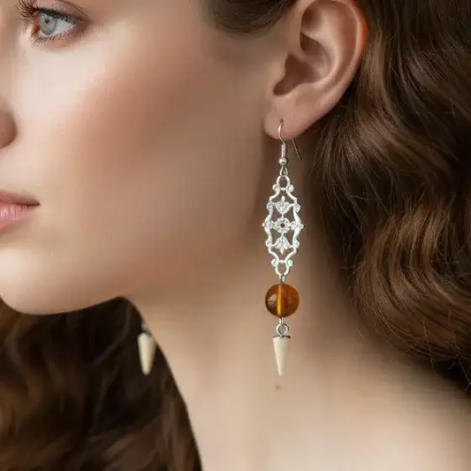 Boucles d'oreilles en Cornaline et acier inoxydable (BOHM199)