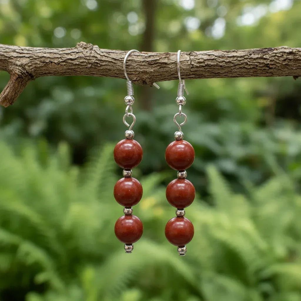 Boucles d'oreilles en Jaspe Rouge (BO228)