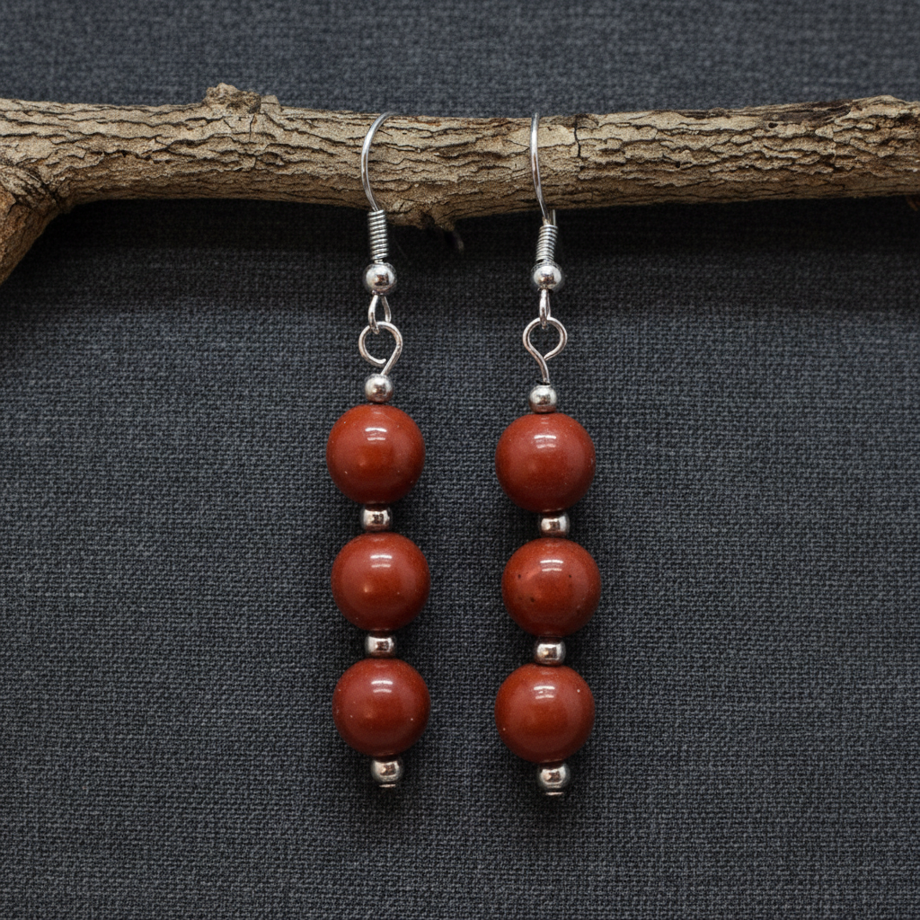 Boucles d'oreilles en Jaspe Rouge (BO228)