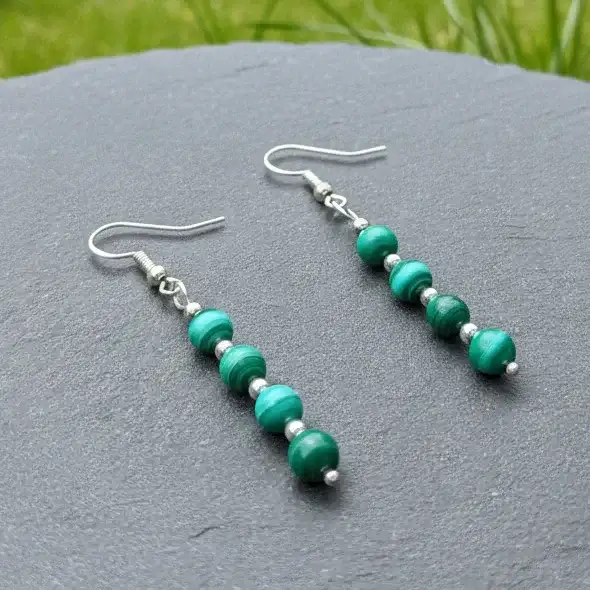 Boucles d'oreilles en perles de Malachite (BO212)