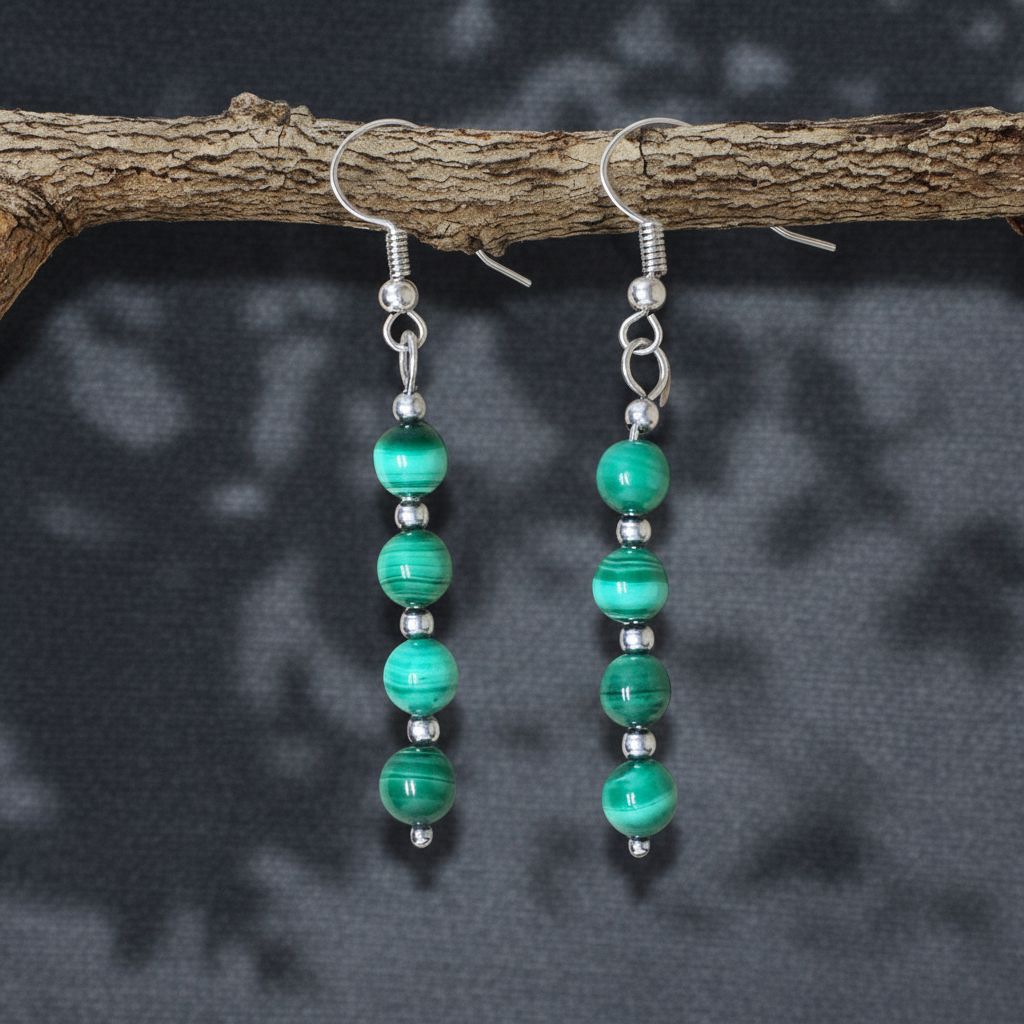 Boucles d'oreilles en perles de Malachite (BO212)