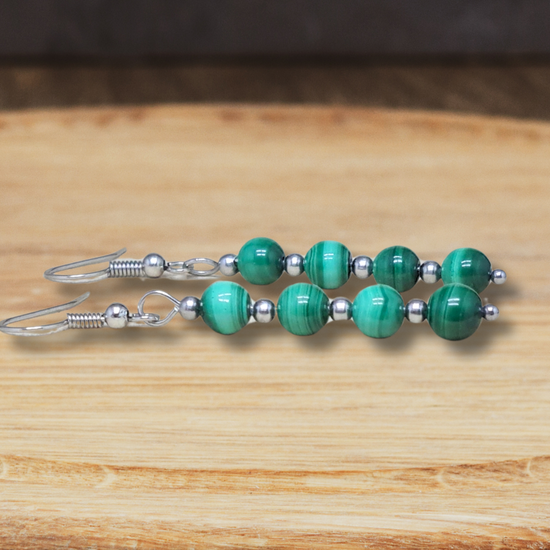 Boucles d'oreilles en perles de Malachite (BO212) - ENAE Minéraux