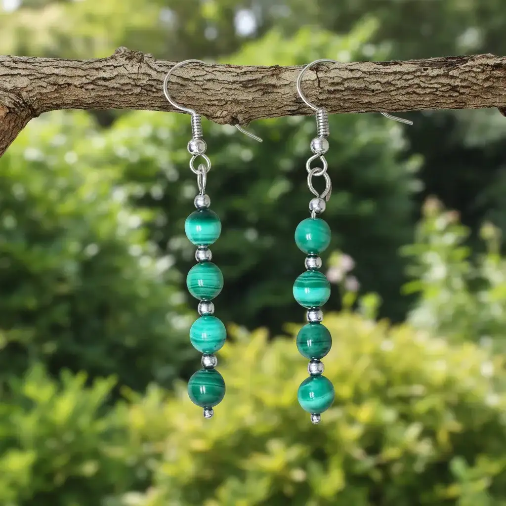 Boucles d'oreilles en perles de Malachite (BO212)