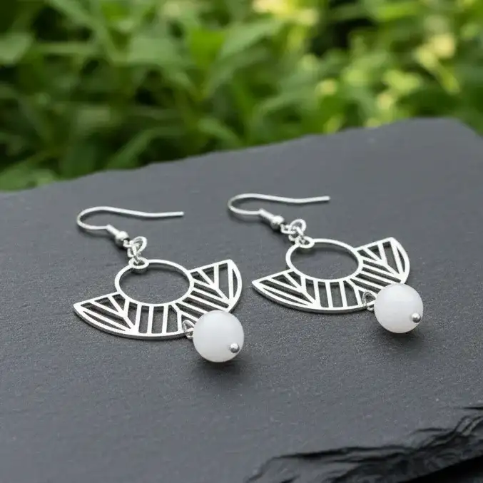 Boucles d'oreilles avec perles en Quartz blanc (BO203)