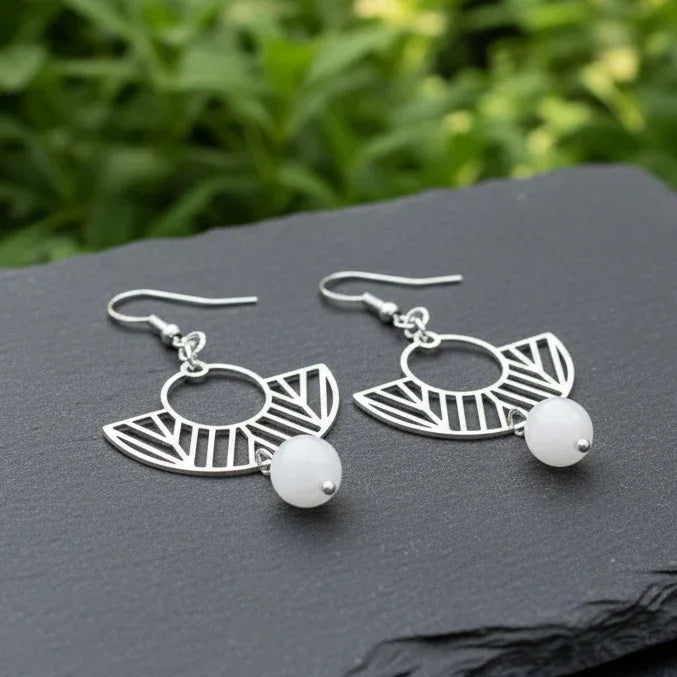Boucles d'oreilles avec perles en Quartz blanc (BO203)