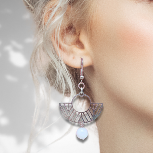 Boucles d'oreilles avec perles en Quartz blanc (BO203)