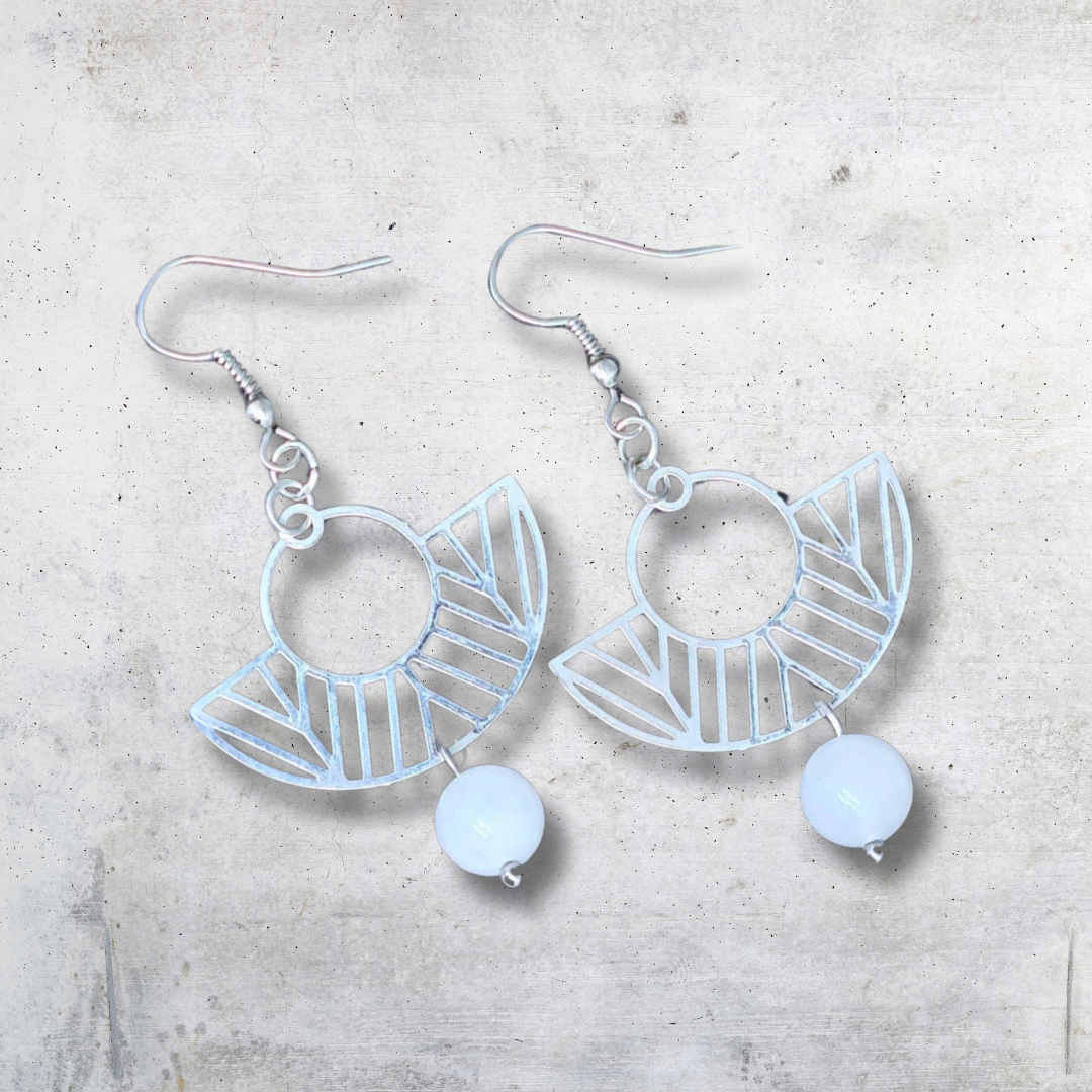 Boucles d'oreilles avec perles en Quartz blanc (BO203) - ENAE Minéraux