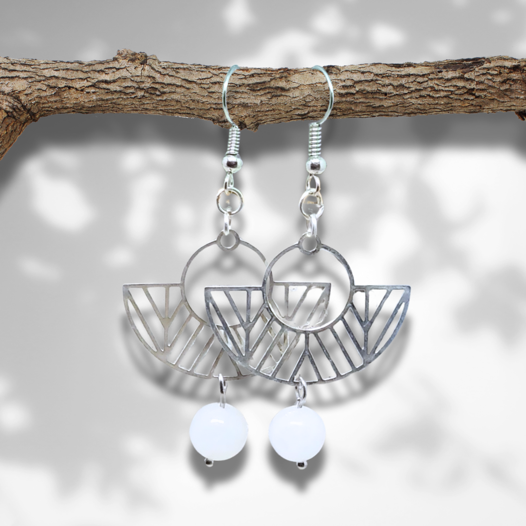 Boucles d'oreilles avec perles en Quartz blanc (BO203) - ENAE Minéraux