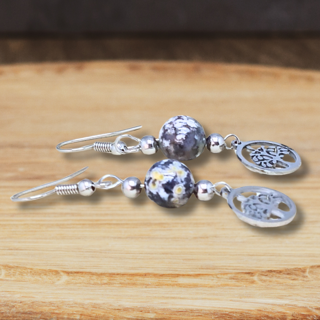 Boucles d'oreilles en Rhyolite Océan et Arbre de Vie (BO231) - ENAE Minéraux