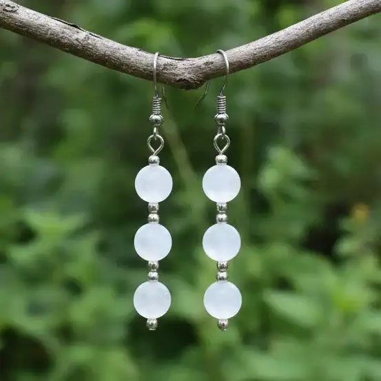 Boucles d'oreilles en Sélénite et acier inoxydable (BOHM186)