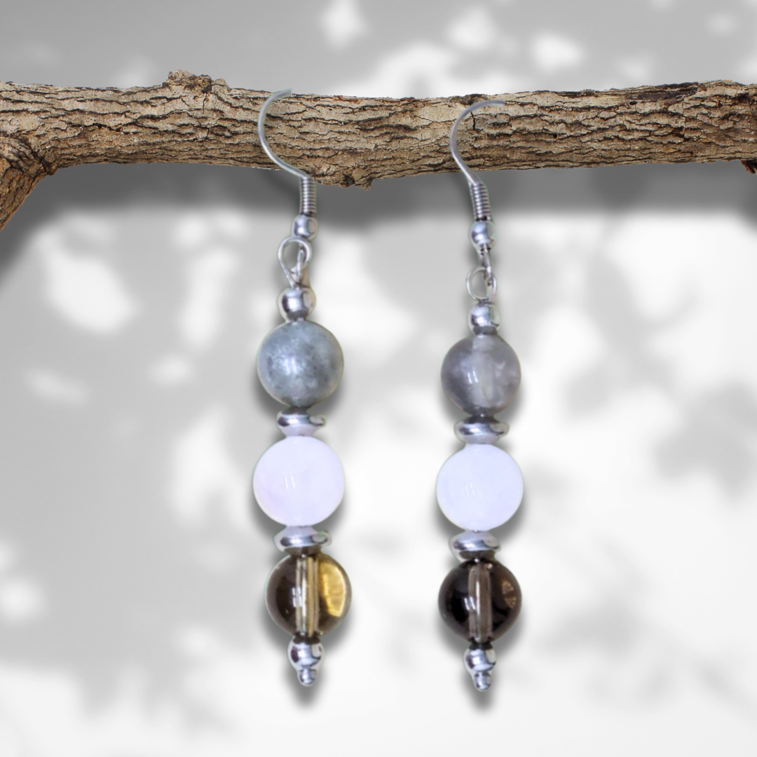 Boucles d'oreilles en perles de 3 Quartz (BO214) - ENAE Minéraux