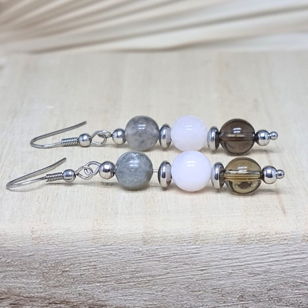 Boucles d'oreilles en perles de 3 Quartz (BO214)