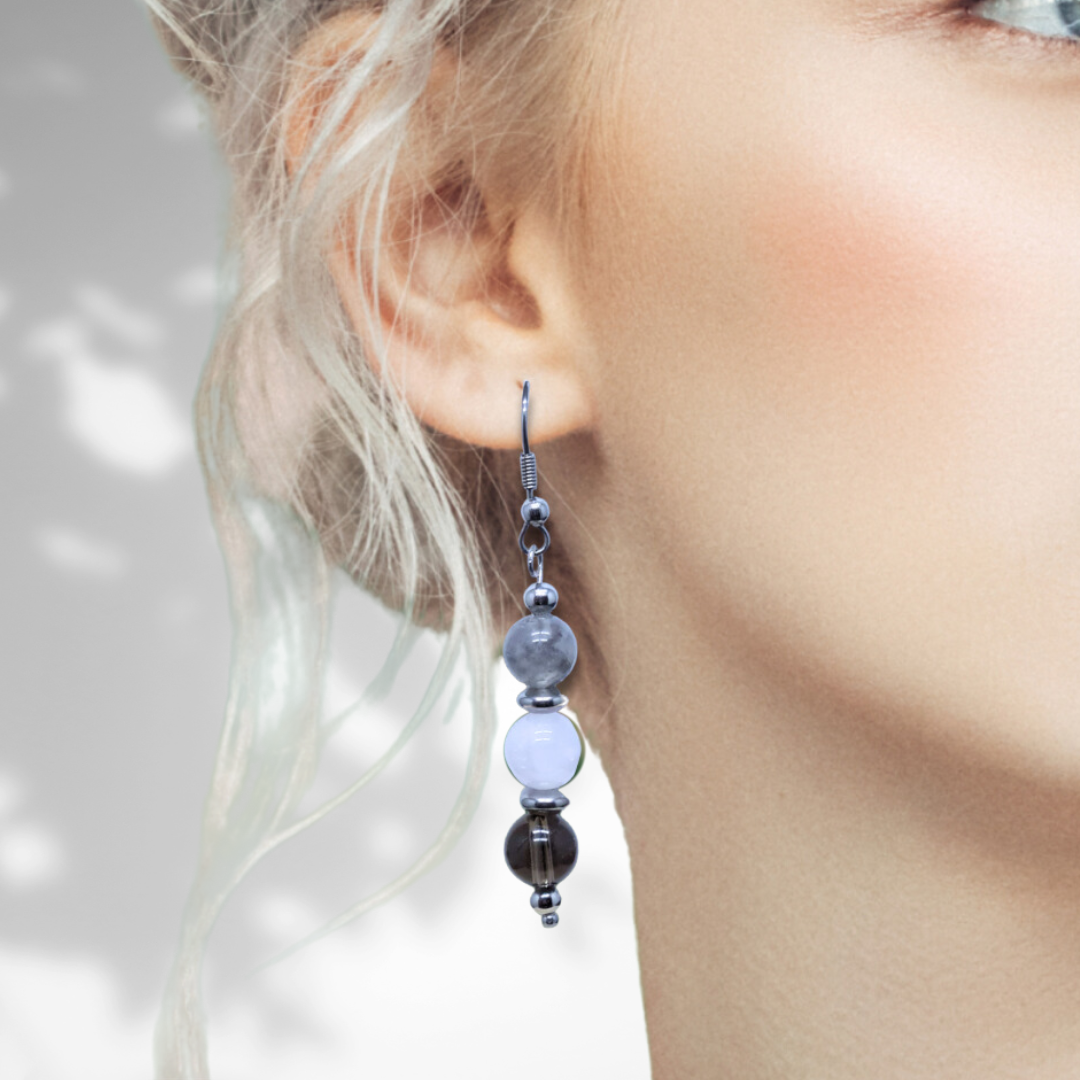Boucles d'oreilles en perles de 3 Quartz (BO214) - ENAE Minéraux