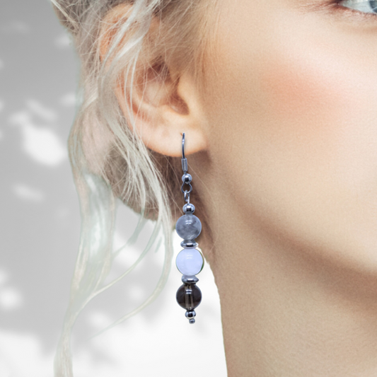 Boucles d'oreilles en perles de 3 Quartz (BO214)