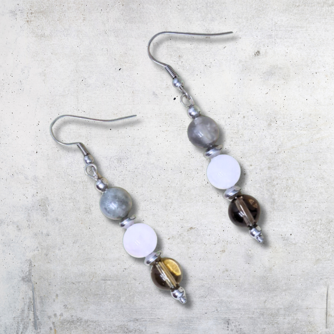 Boucles d'oreilles en perles de 3 Quartz (BO214) - ENAE Minéraux