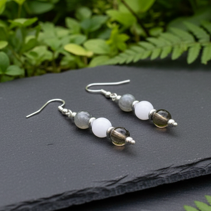 Boucles d'oreilles en perles de 3 Quartz (BO214)