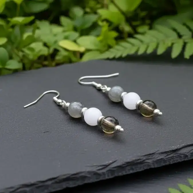 Boucles d'oreilles en perles de 3 Quartz (BO214)