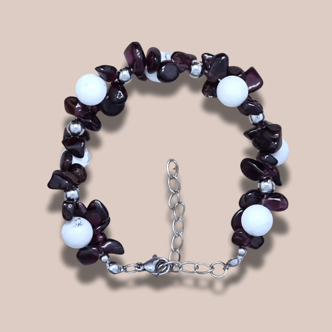 Bracelet tissé en Howlite et Grenat