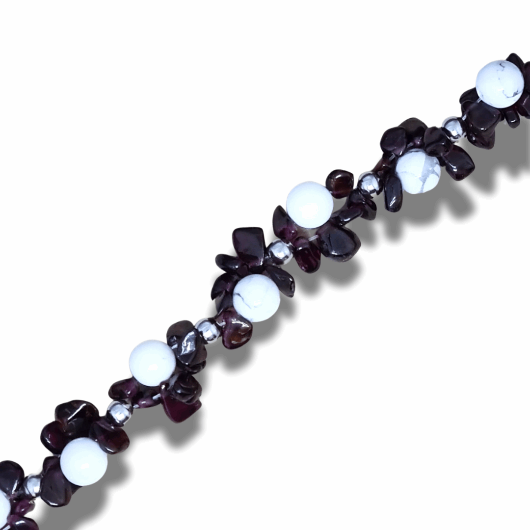 Bracelet tissé en Howlite et Grenat - ENAE Minéraux