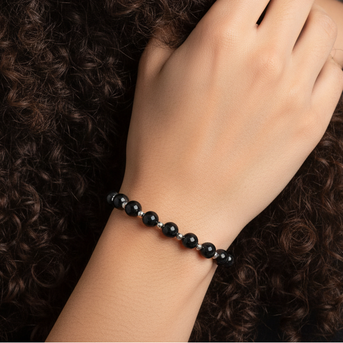 Bracelet en Spinelle noir 6mm