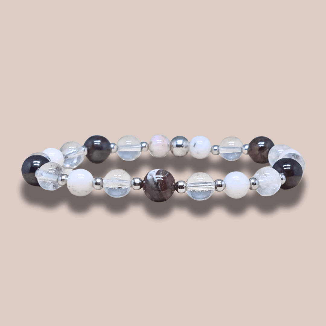 Bracelet en Sugilite, Opale rose et Cristal de Roche
