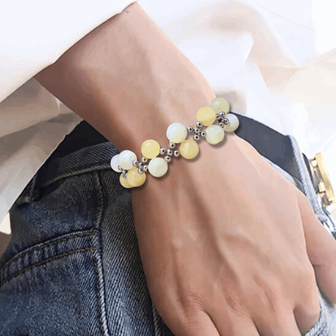 Bracelet tissé en Calcite jaune et Nacre