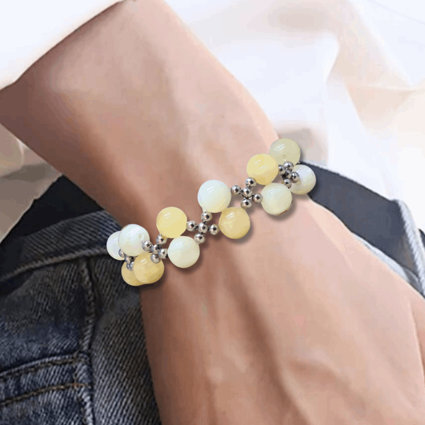 Bracelet tissé en Calcite jaune et Nacre