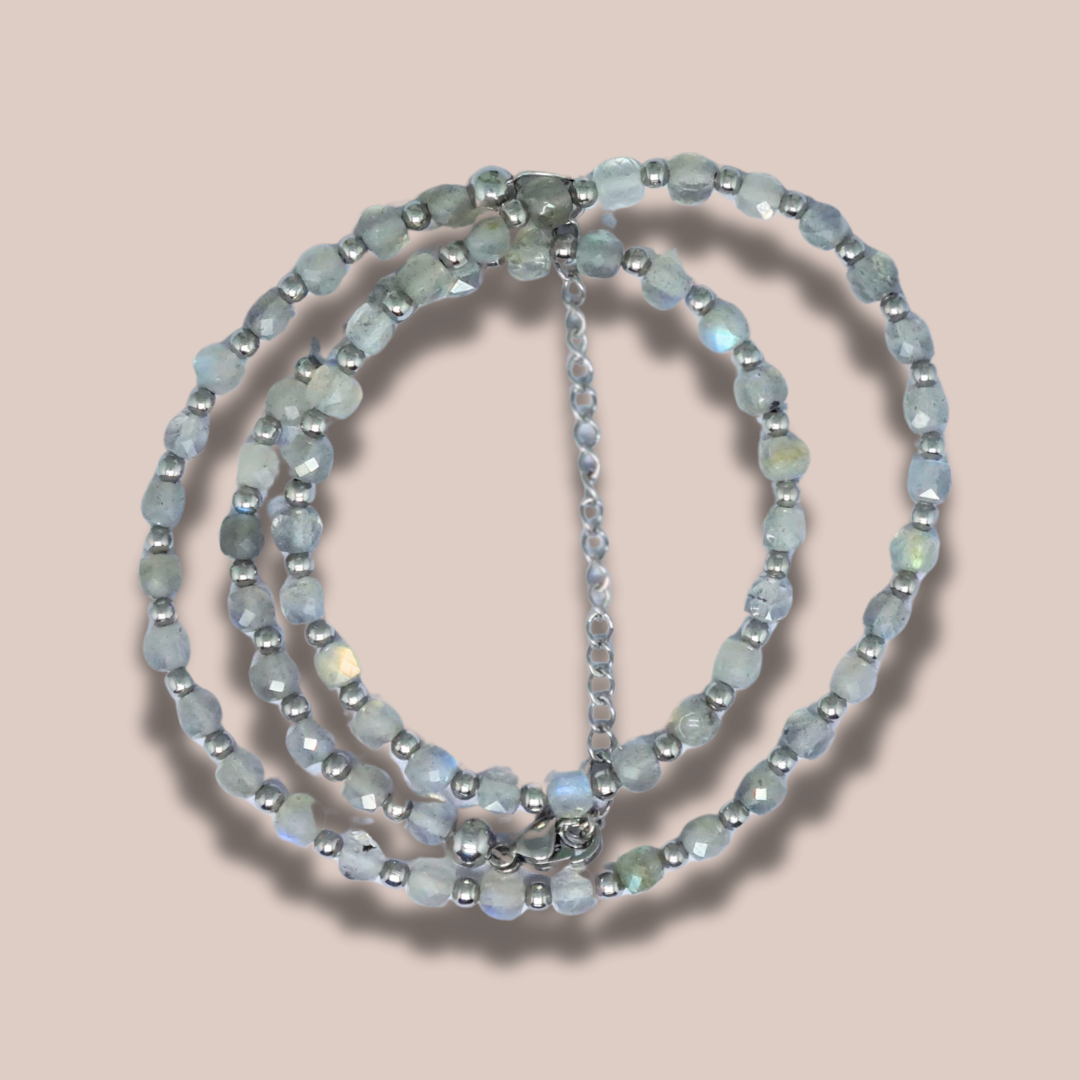 Bracelet triple tour et collier en Labradorite (COLBR23-01)