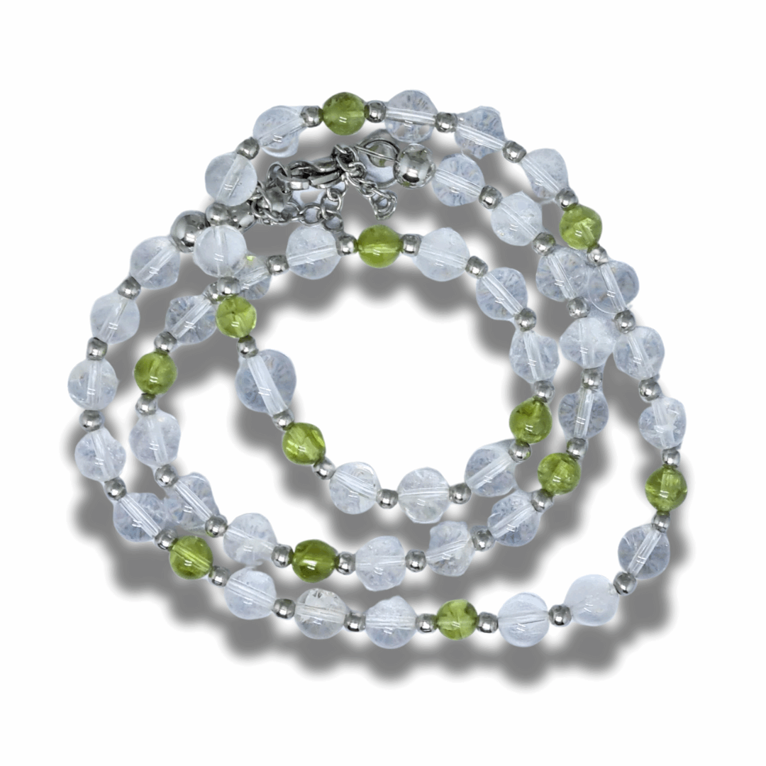 Bracelet triple tour et collier en Cristal de Roche et Péridot (COLBR23-56) - ENAE Minéraux