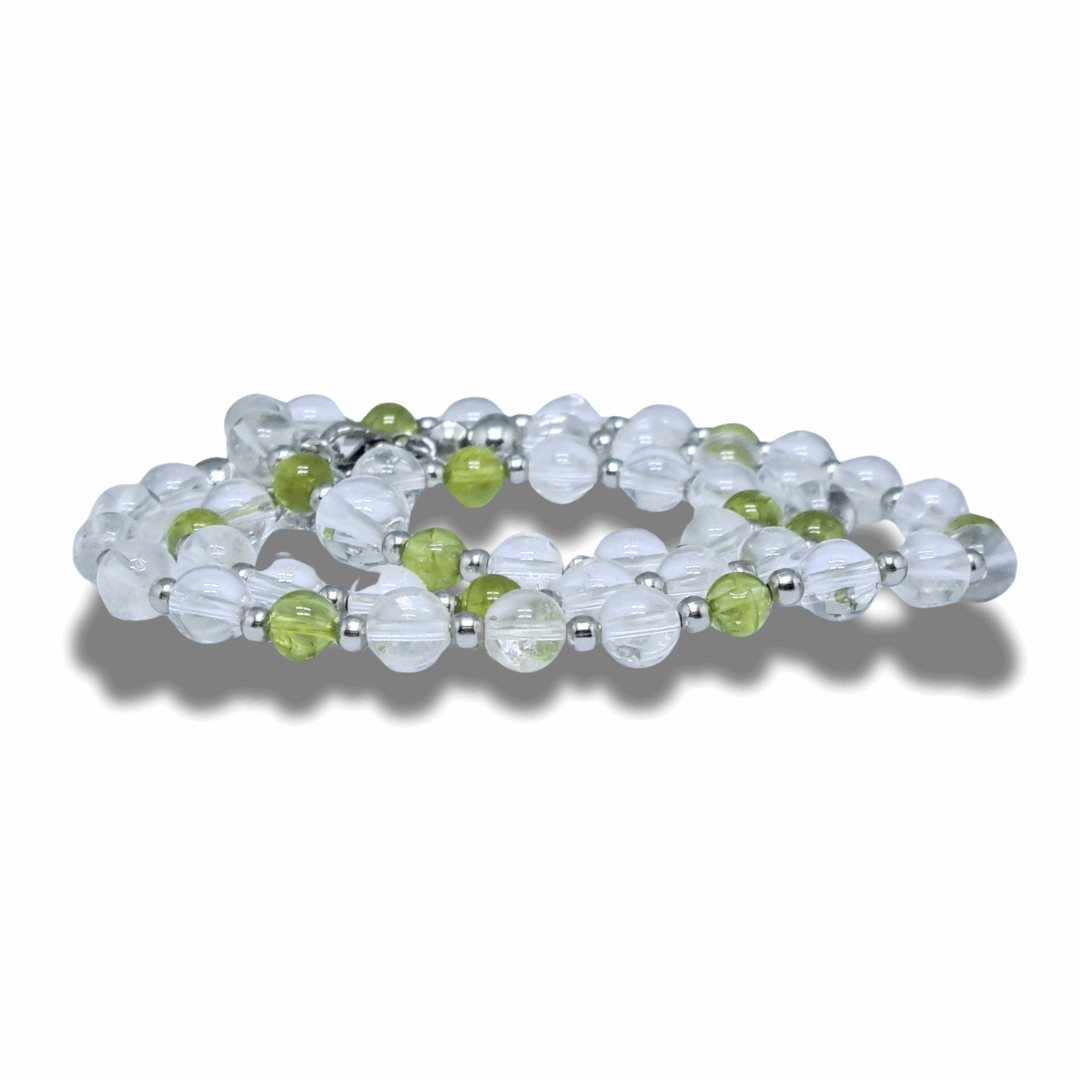 Bracelet triple tour et collier en Cristal de Roche et Péridot (COLBR23-56) - ENAE Minéraux