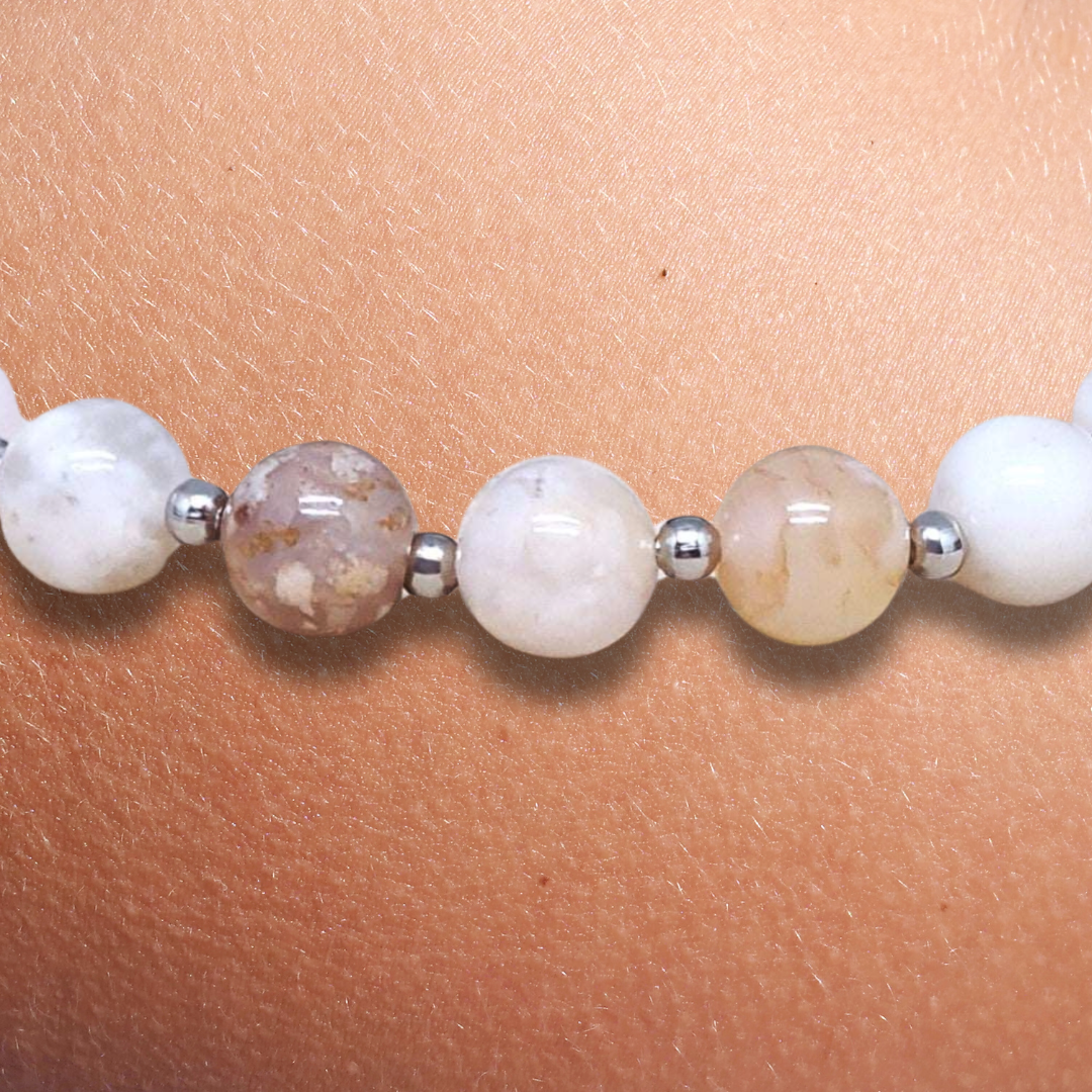 Bracelet en Agate Fleurs de cerisier