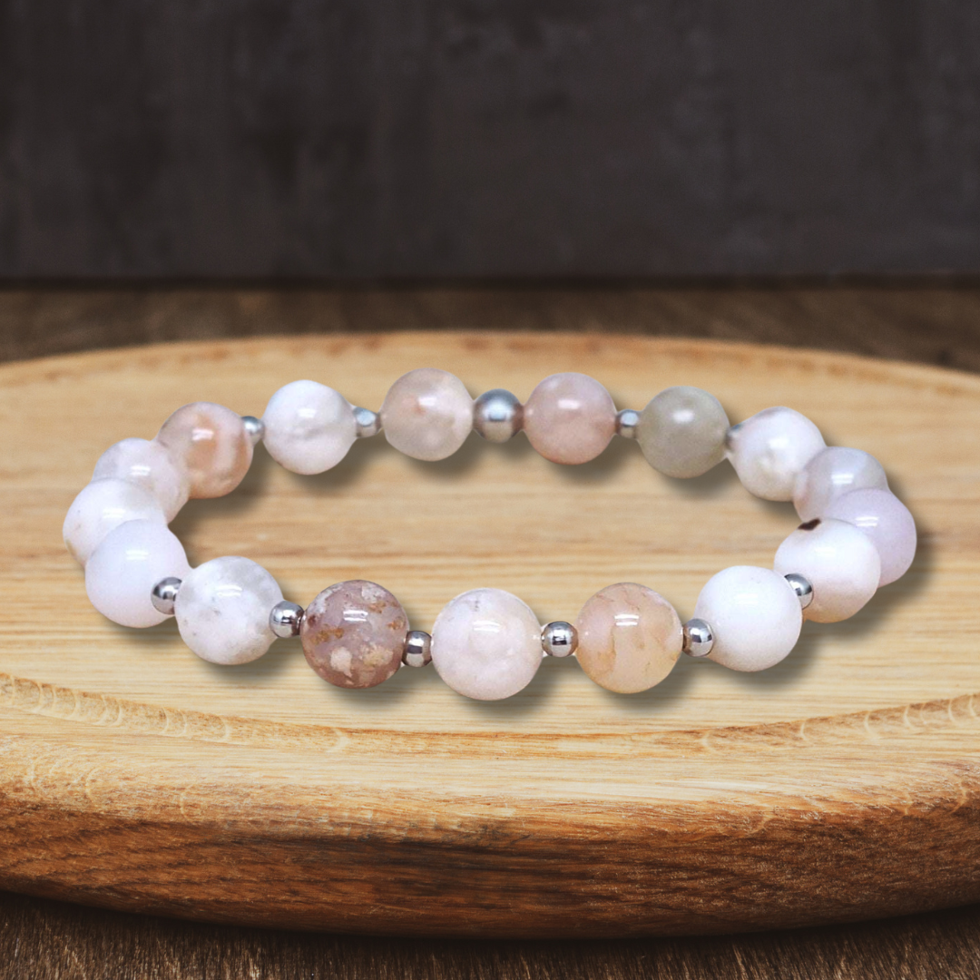 Bracelet en Agate Fleurs de cerisier