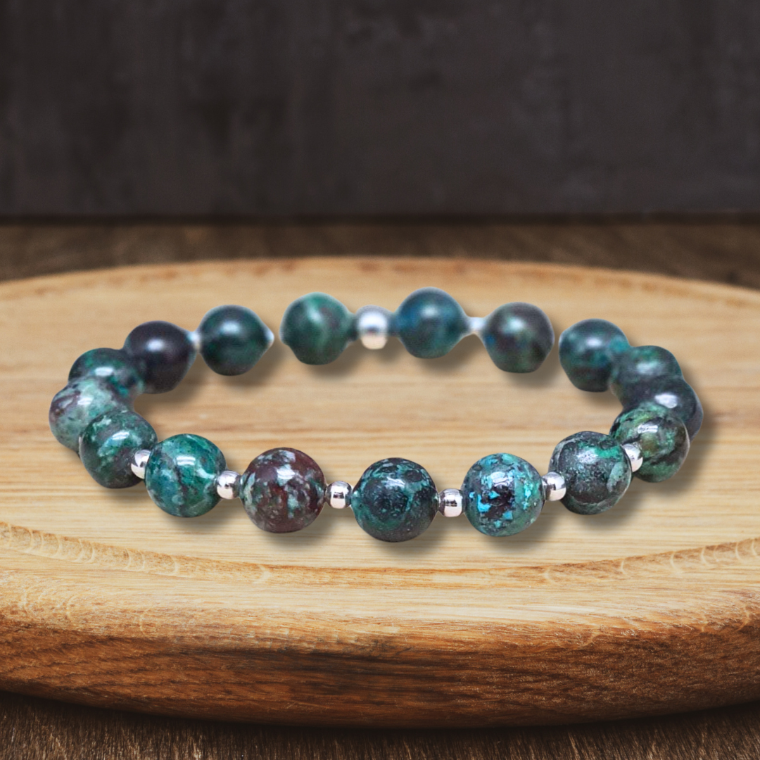 Bracelet en Chrysocolle avec Malachite et Azurite - ENAE Minéraux