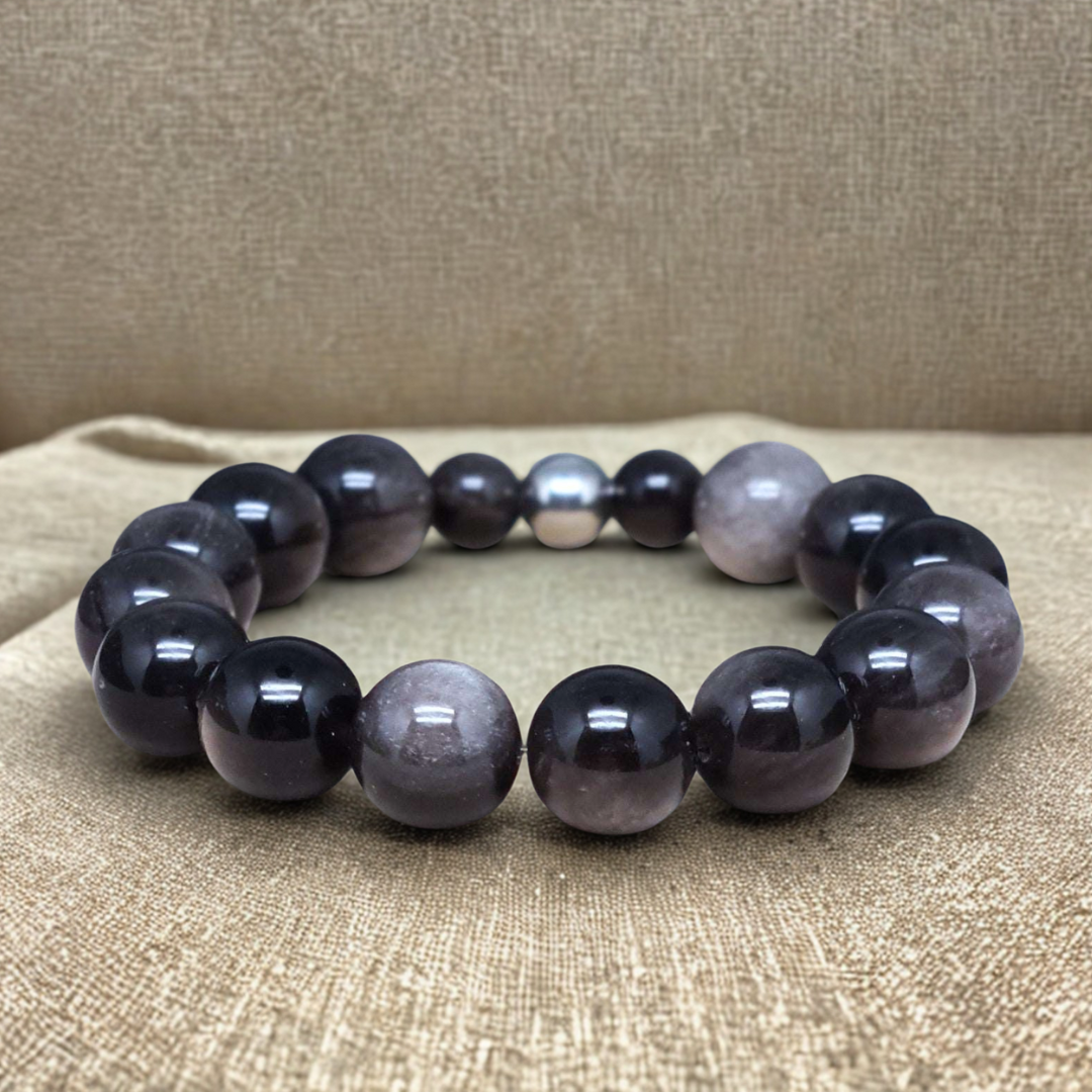 Bracelet en Obsidienne argentée 8 et 12mm