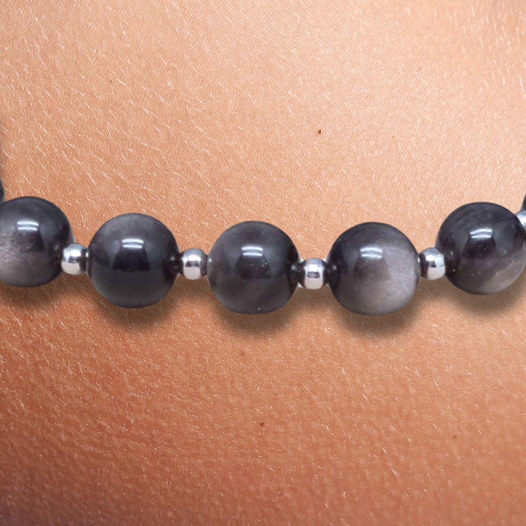 Bracelet en Obsidienne argentée 8mm - ENAE Minéraux
