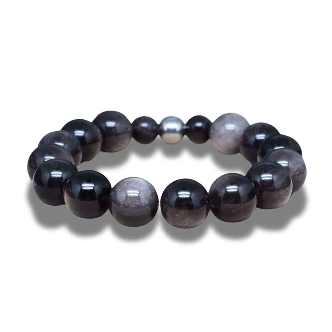 Bracelet en Obsidienne argentée 8 et 12mm - ENAE Minéraux