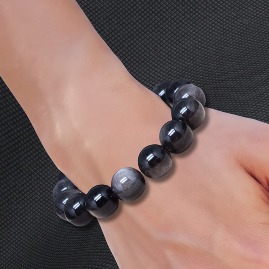 Bracelet en Obsidienne argentée 8 et 12mm