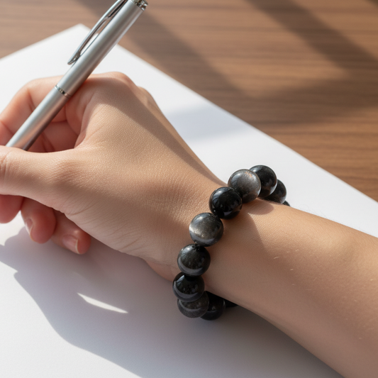 Bracelet en Obsidienne argentée 8 et 12mm