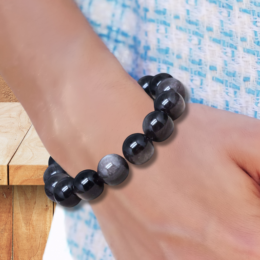 Bracelet en Obsidienne argentée 8 et 12mm