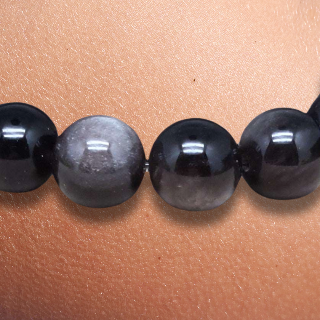 Bracelet en Obsidienne argentée 8 et 12mm