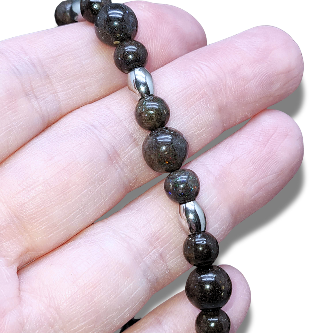 Bracelet en Opale noire du Honduras 6 et 8mm - ENAE Minéraux