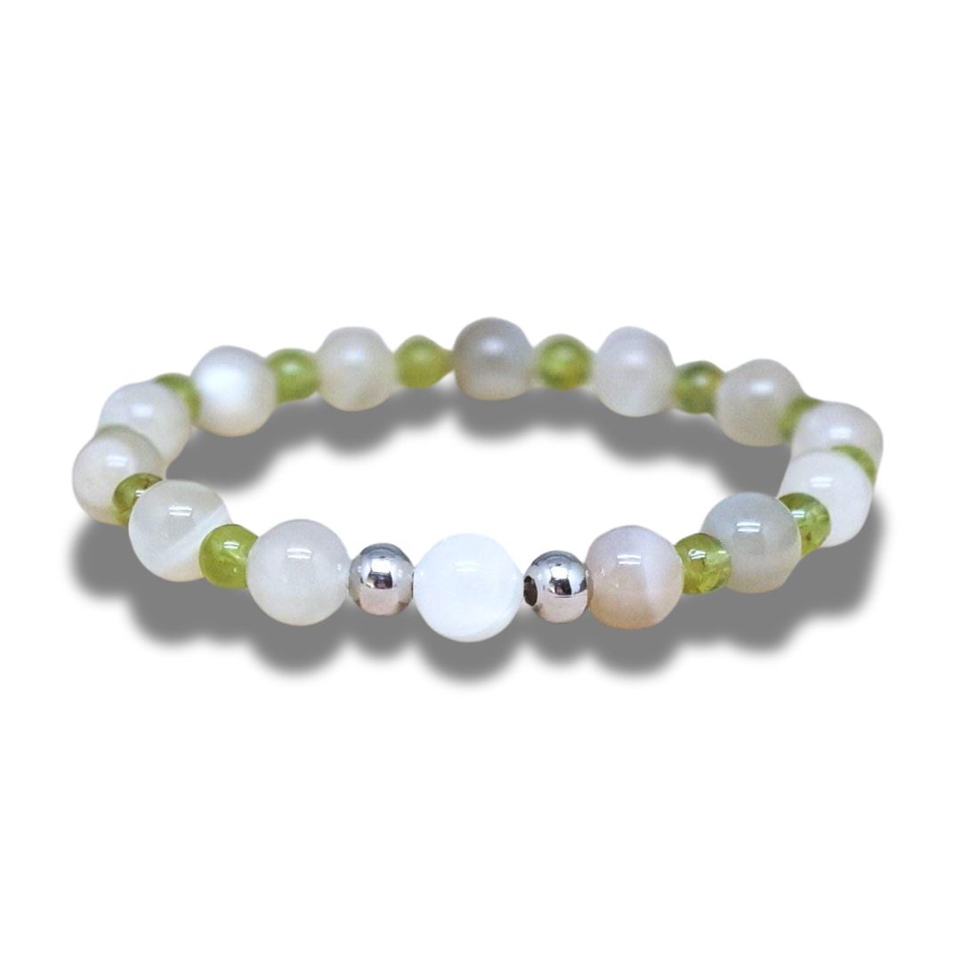 Bracelet en Péridot et Pierre de Lune - ENAE Minéraux