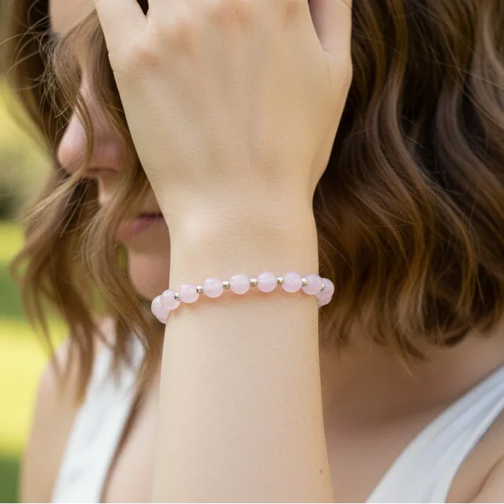 Bracelet en Quartz rose 6mm